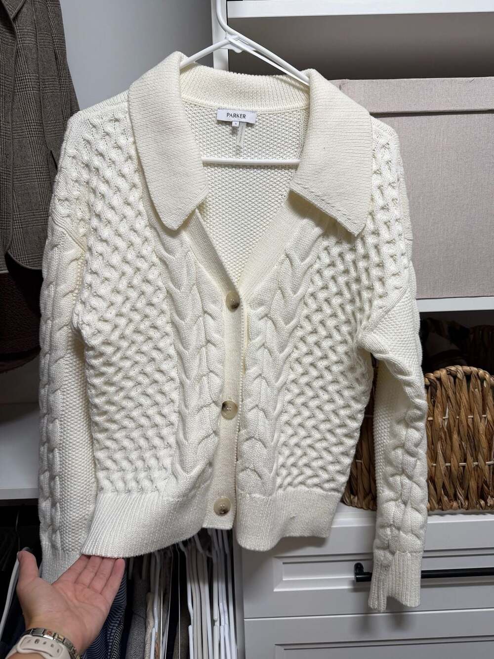 Parker Cream Cable Knit Collared Button-Down Cardigan